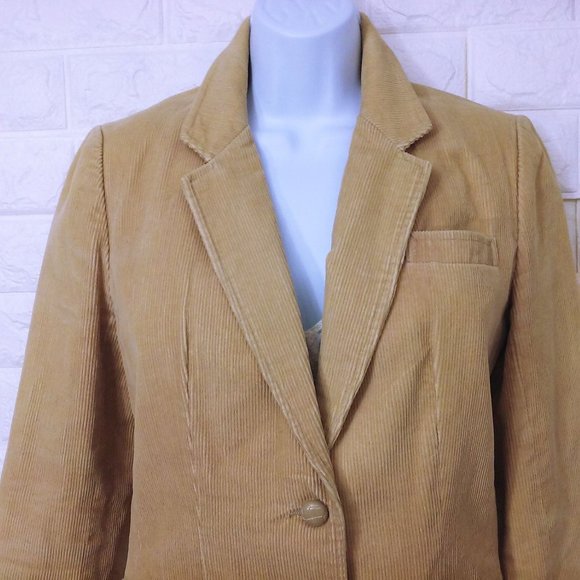 Vintage 80s Corduroy Blazer 2-Button Sport Jacket -M Pockets Urban Preppy Tan - Picture 4 of 9